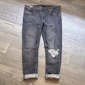 Jack & Jones | Black Charcoal Distressed Slim Fit Jeans Size 33x32